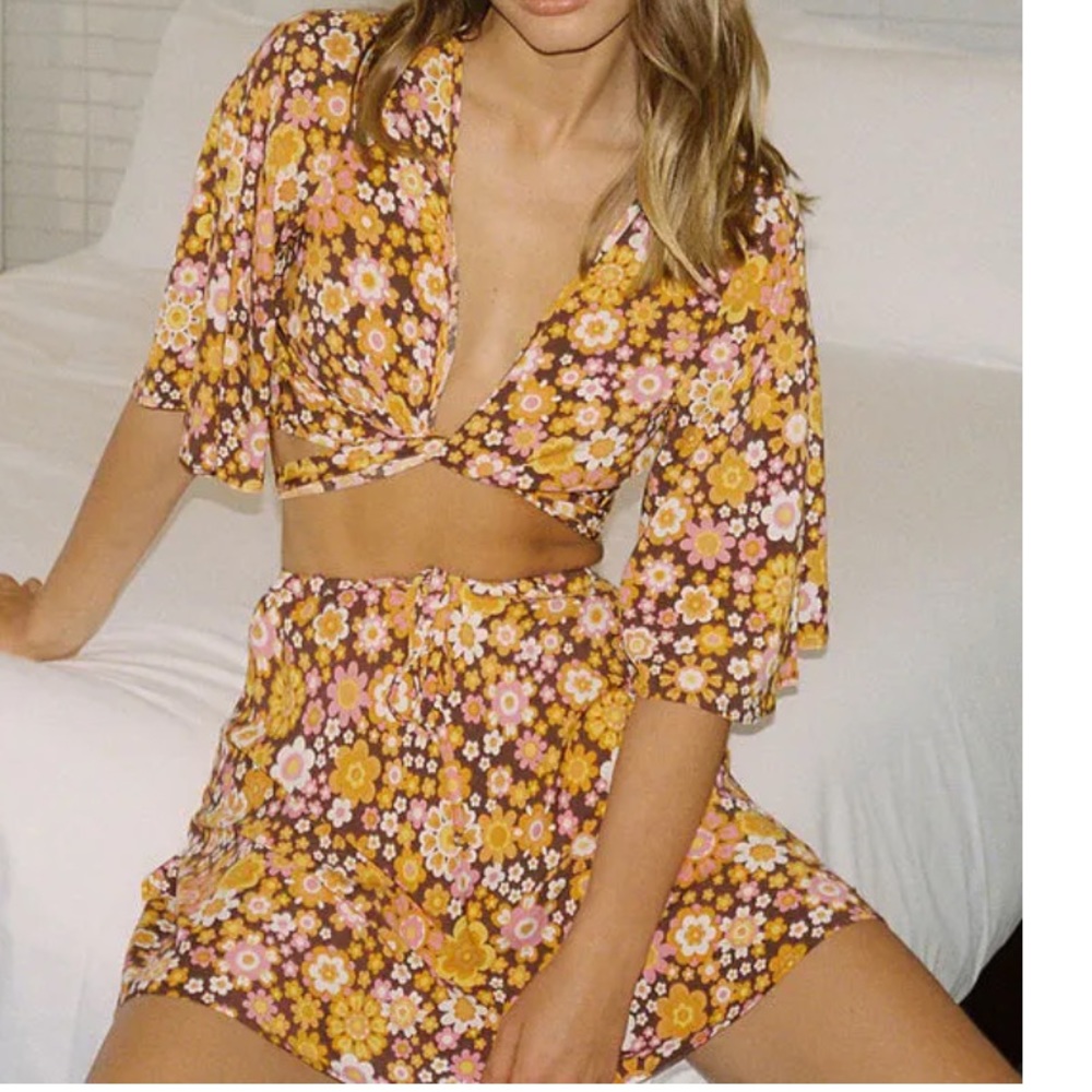 Retro Floral Crop top/Skirt Set